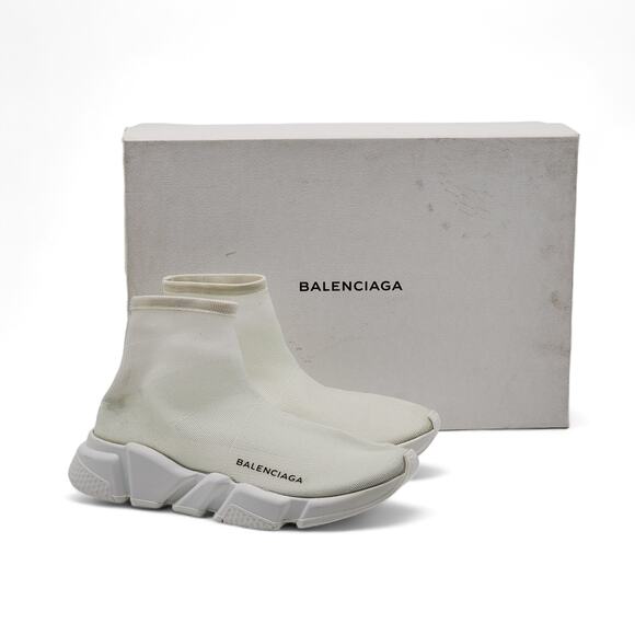 Balenciaga Knit Fabric Speed Trainer Sneakers in White 37 (7 US) $895 distressed - Picture 1 of 13